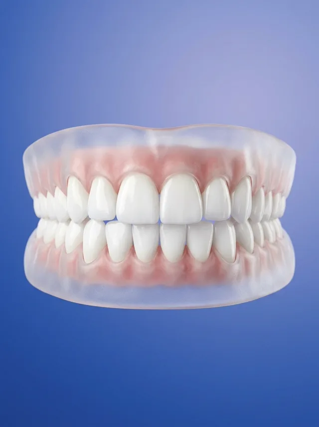 Bright white teeth in a whitening tray